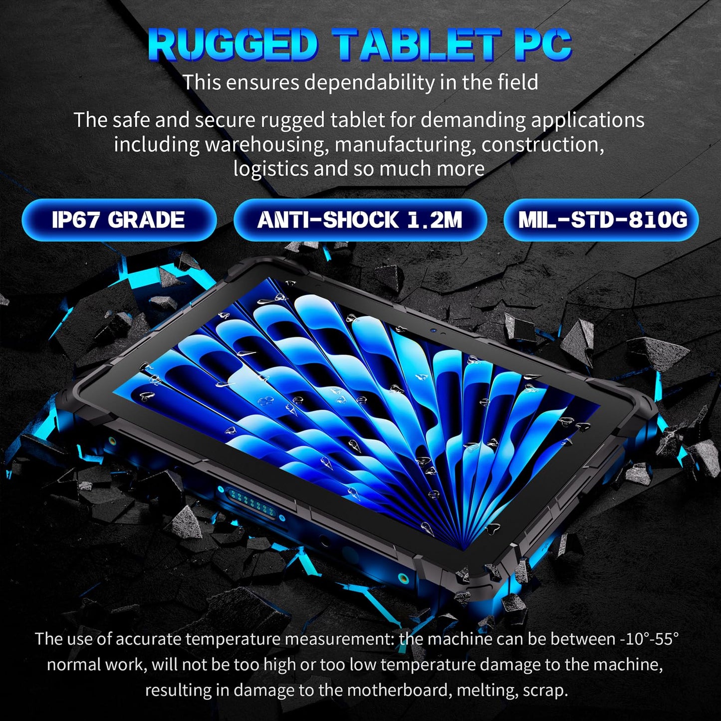 Rugline 10.1" Rugged Tablet, Sunlight Readable Tablet PC, Celeron N4120 8GB RAM+128GB eMMC Tablet, IP67 Waterproof 16000mAh Large Battery Work Tablet with Wi-Fi 5.0 BT 4.2 for Enterprise Field Work