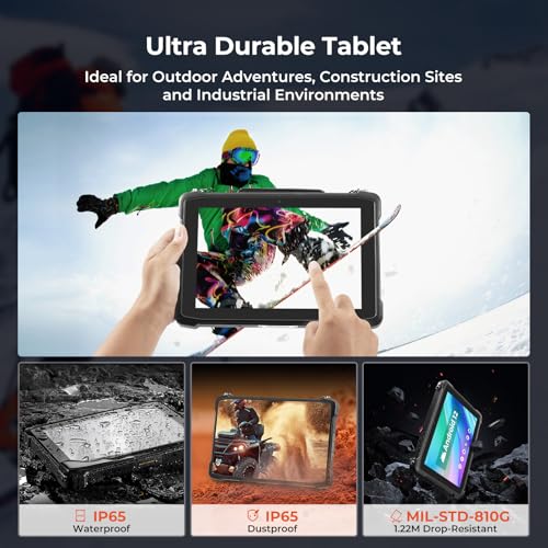 10.1" Rugged Tablet, Android 12 Waterproof Tablet, 8GB+128GB with GPS, 700nits Outdoor, IP65 Heavy Duty for Offroad UTV, Drone, 2Y Protection