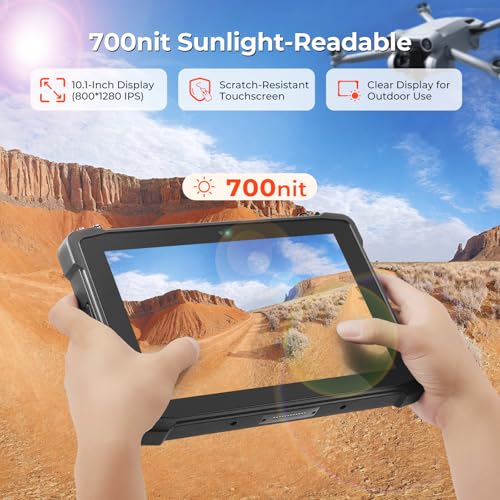 10.1" Rugged Tablet, Android 12 Waterproof Tablet, 8GB+128GB with GPS, 700nits Outdoor, IP65 Heavy Duty for Offroad UTV, Drone, 2Y Protection