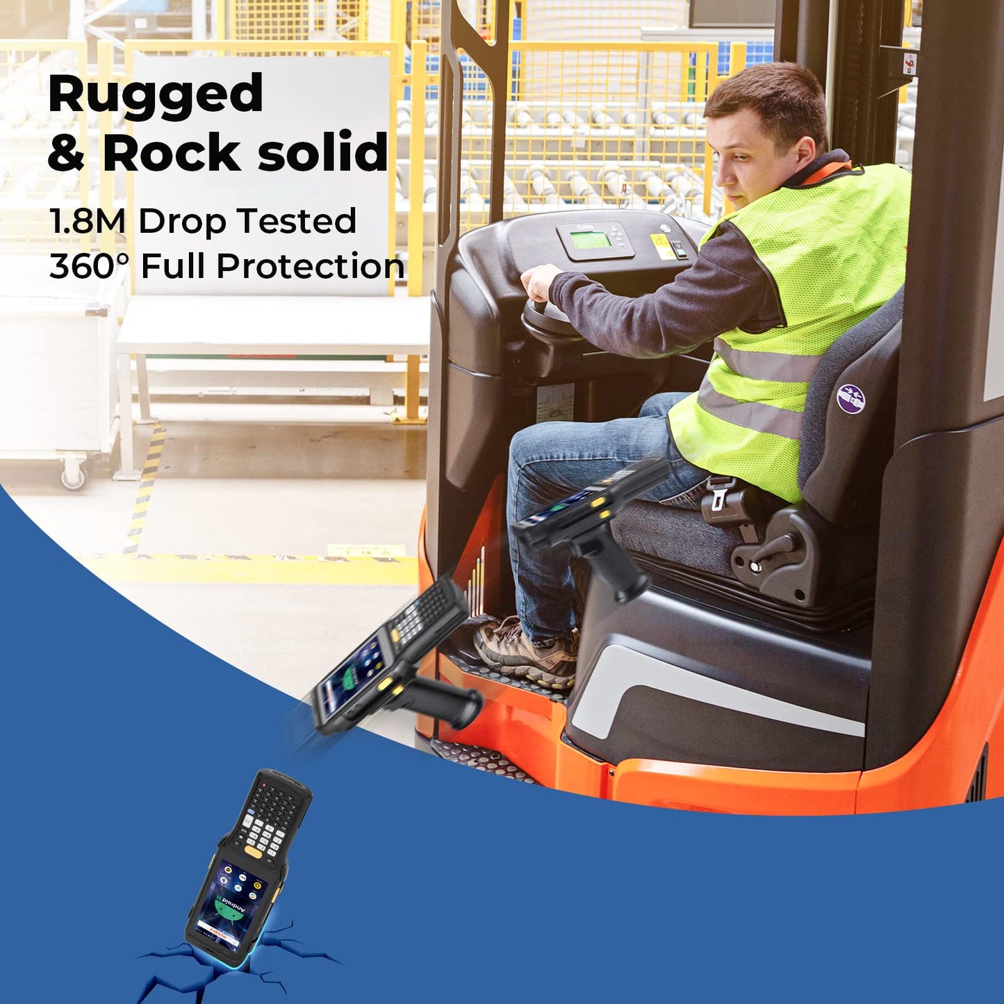 RUGLINE RT61 2025 New Long-Range-Android-Barcode-Scanner, Android 13 PDA, Equip with Zebra 4850 Scanner, Long Distance Inventory Scanner with Pistol Grip, 1D 2D QR for Warehouse