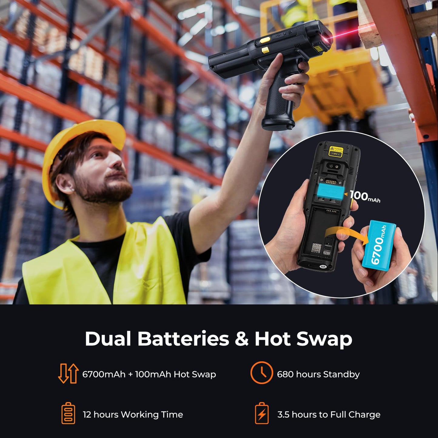 RUGLINE RT61 2025 New Long-Range-Android-Barcode-Scanner, Android 13 PDA, Equip with Zebra 4850 Scanner, Long Distance Inventory Scanner with Pistol Grip, 1D 2D QR for Warehouse