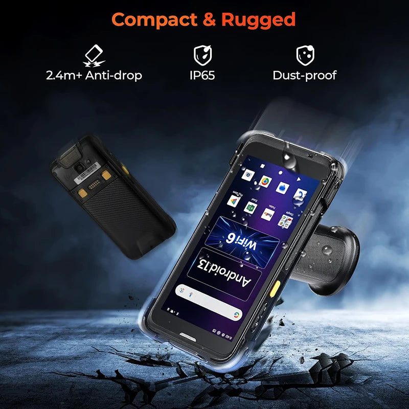 5.5 inch Android 13 Barcode Scanner with Pistol Grip 6G RAM 128G ROM Handheld PDA Terminal 1D/2D/QR Inventory Scanner
