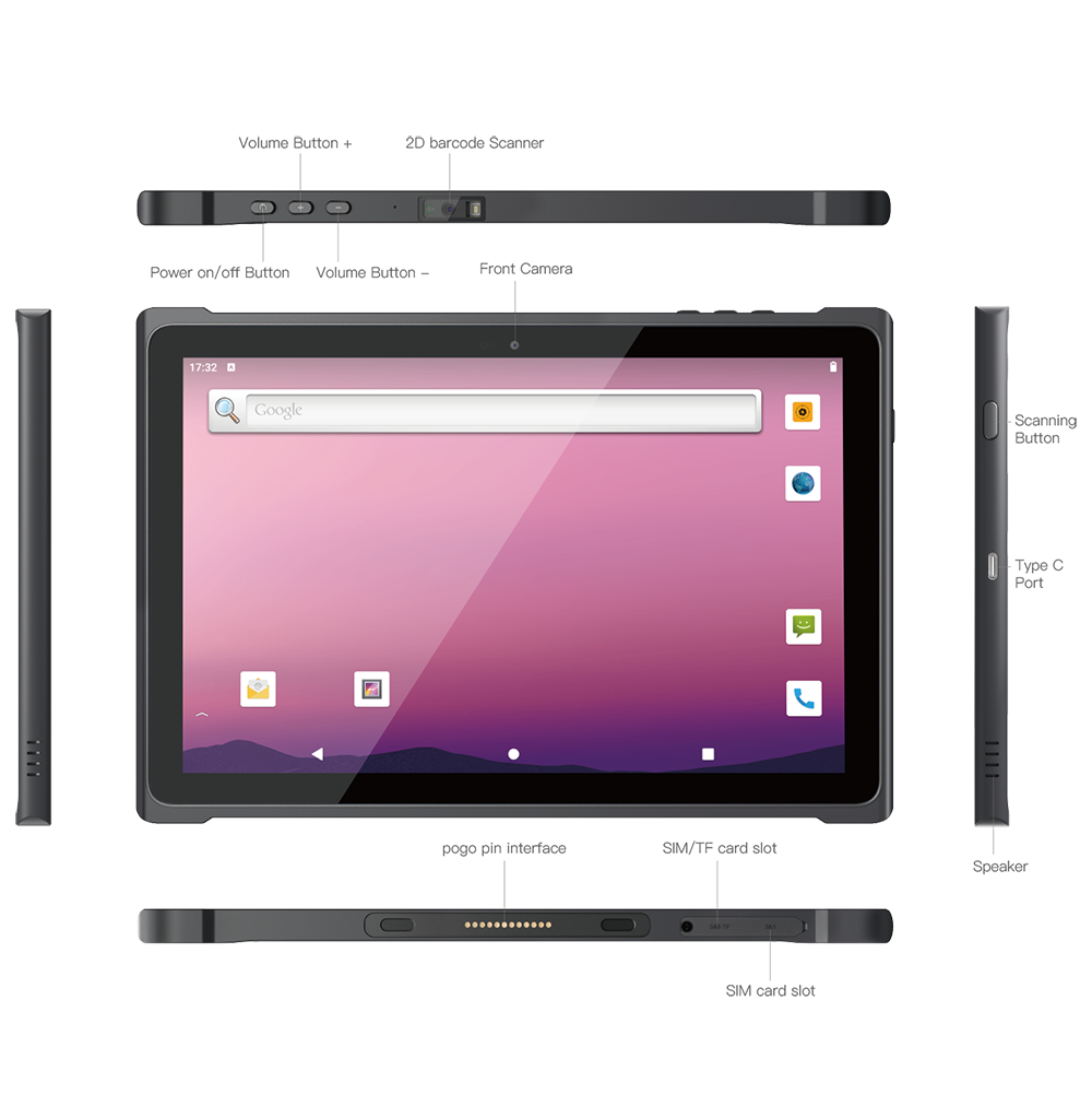 RT-T19 MT6789 10.1 Inch Android Rugged Tablet PC with 2D Barcode Scanner