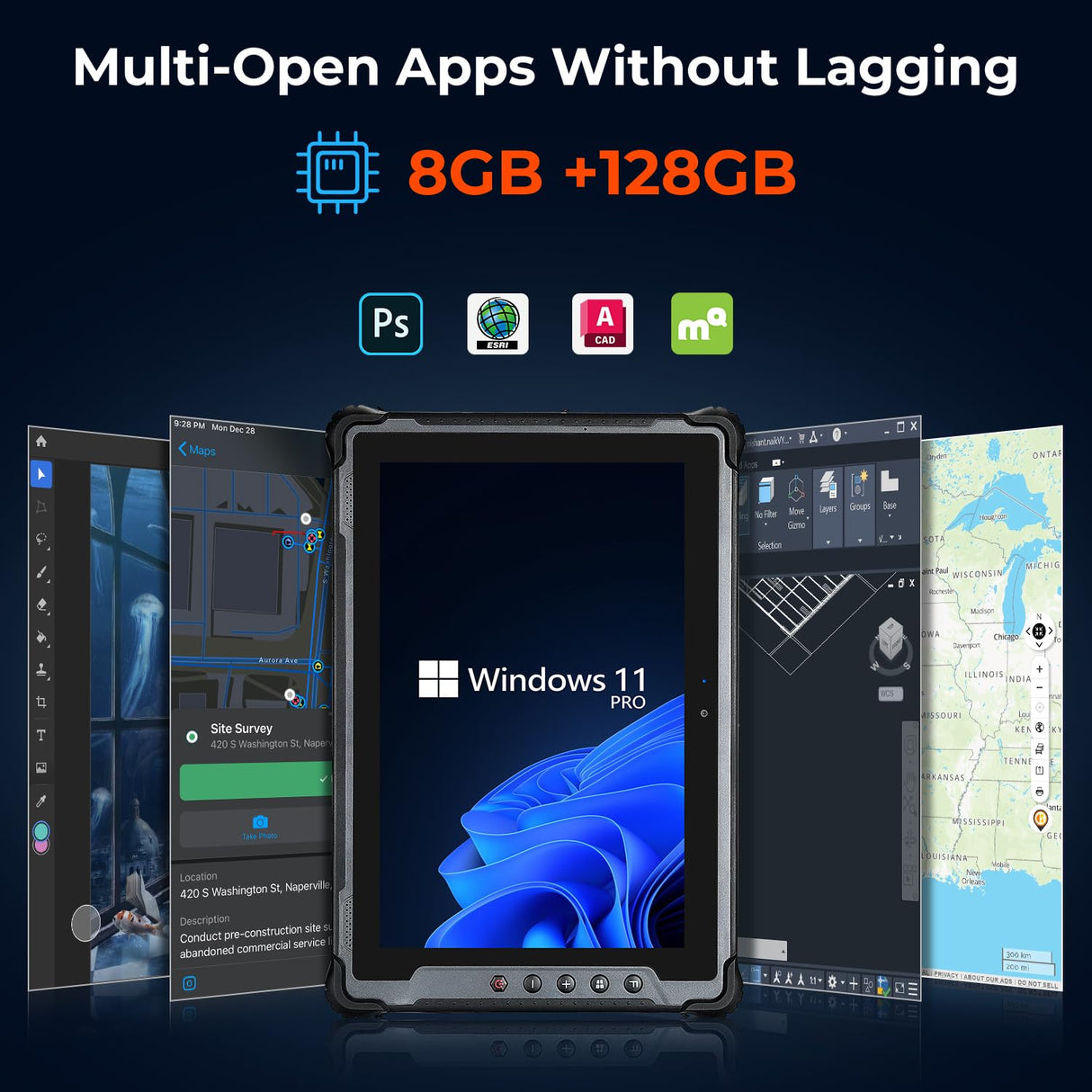 Windows 11 Pro Tablet 1000nit Sunlight Readable 8GB+128GB Rugged PC 4G LTE GPS