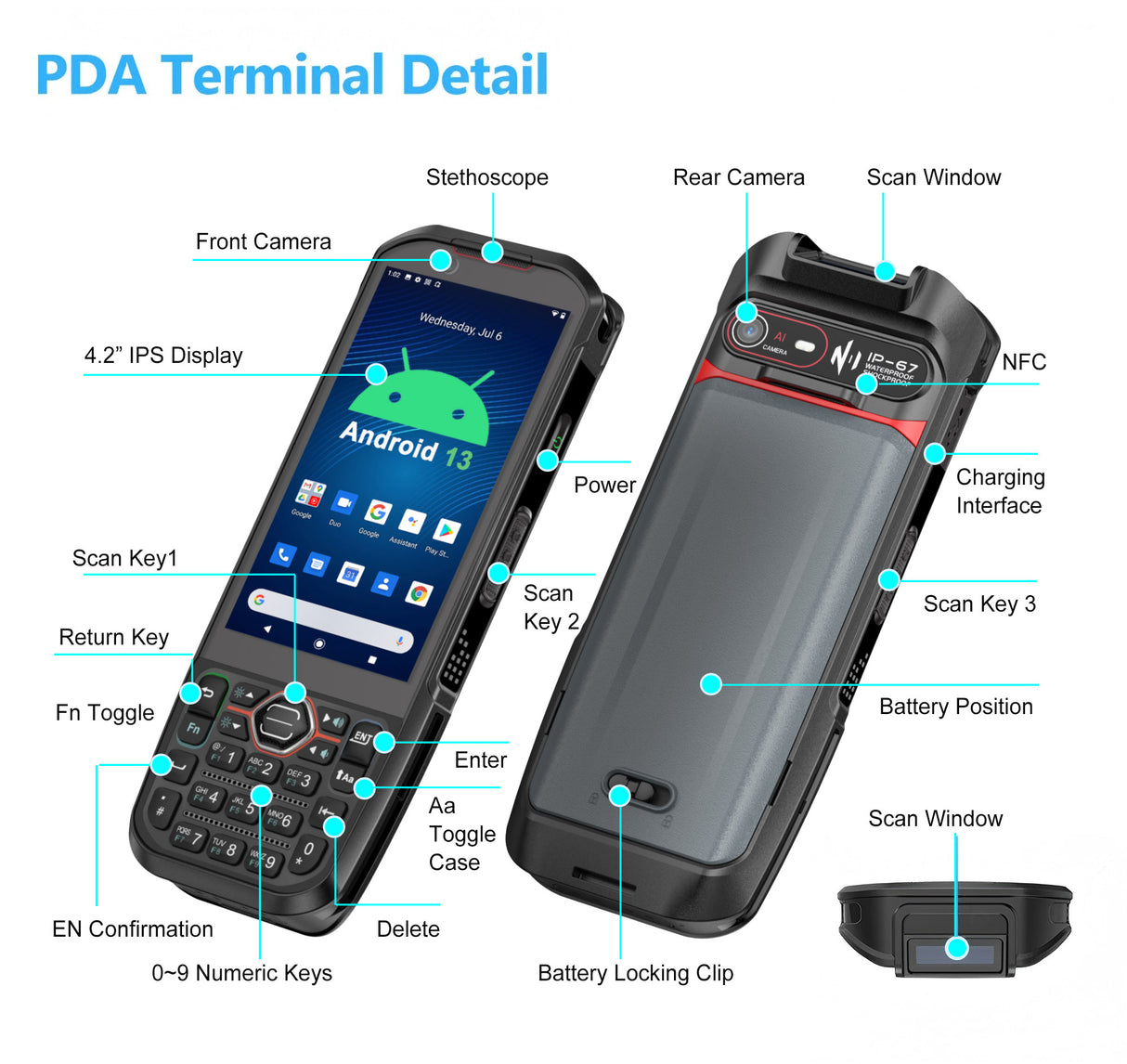 Android 13 PDA 6GB+64GB Barcode Scanner hot-swappable