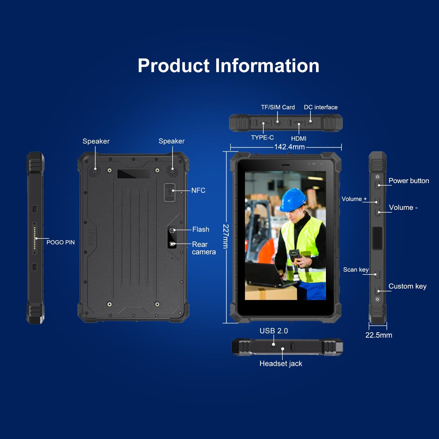 RUGLINE Rugged Tablet,10.1" Android 13 Industrial Three-Proof Tablet,8GB+128GB,700nit,1920 * 1200IPS, IP68 Military Waterproof Outdoors Industrial PC, MIL-STD-810G,WiFi,GPS,NFC,4G LTE