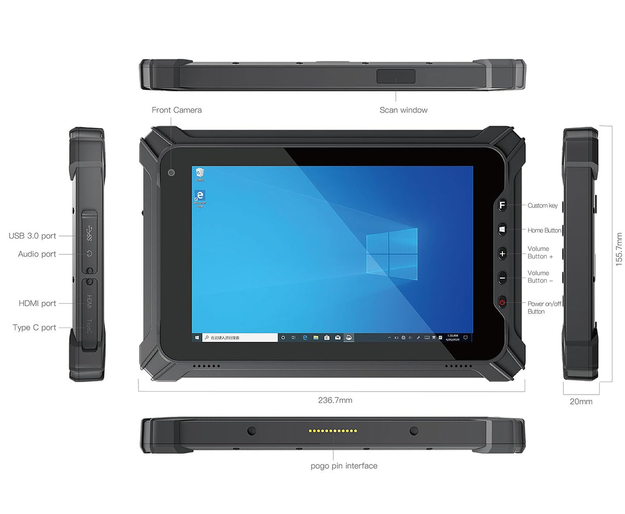 Tablette industrielle 8 pouces Windows 11 Pro Intel N5100 700 nits 4G LTE