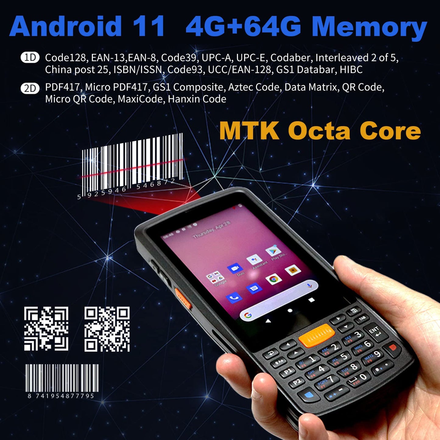2D Scanner 4.5-inch Handheld Rugged PDA Android 11