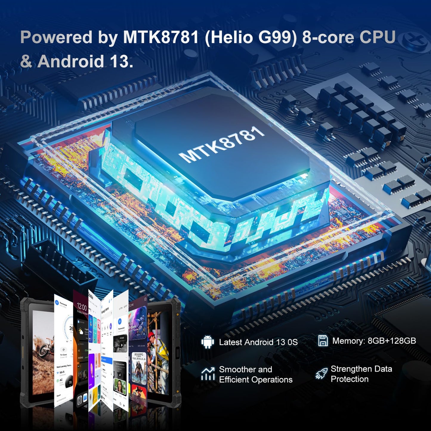 RUGLINE Rugged Tablet,10.1" Android 13 Industrial Three-Proof Tablet,8GB+128GB,700nit,1920 * 1200IPS, IP68 Military Waterproof Outdoors Industrial PC, MIL-STD-810G,WiFi,GPS,NFC,4G LTE