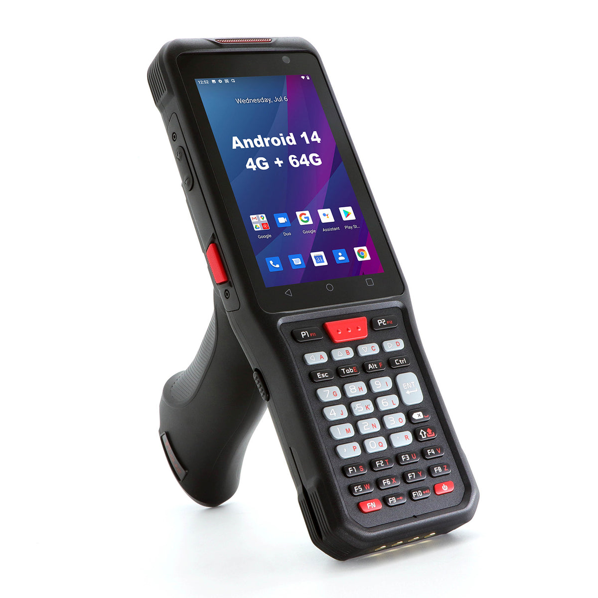 Android 14 Barcode Scanner with Zebra Licensed SE4770 Engine, 9000mAh Hot Swap, Handheld PDA Mobile Computer with Pistol Grip, 4G LTE, 4GB+64GB, IP67, GPS for Warehouse & Logistics